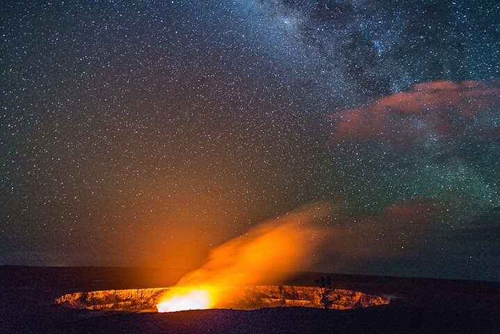 Viewing Glowing Lava Lake during Twilight
